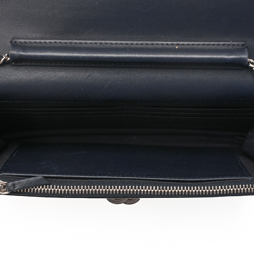 CHANEL Matelasse Chain Wallet Lambskin Coco Rock Navy Silver-Tone Hardware, Pre-Owned