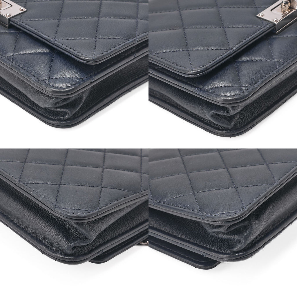 CHANEL Matelasse Chain Wallet Lambskin Coco Rock Navy Silver-Tone Hardware, Pre-Owned