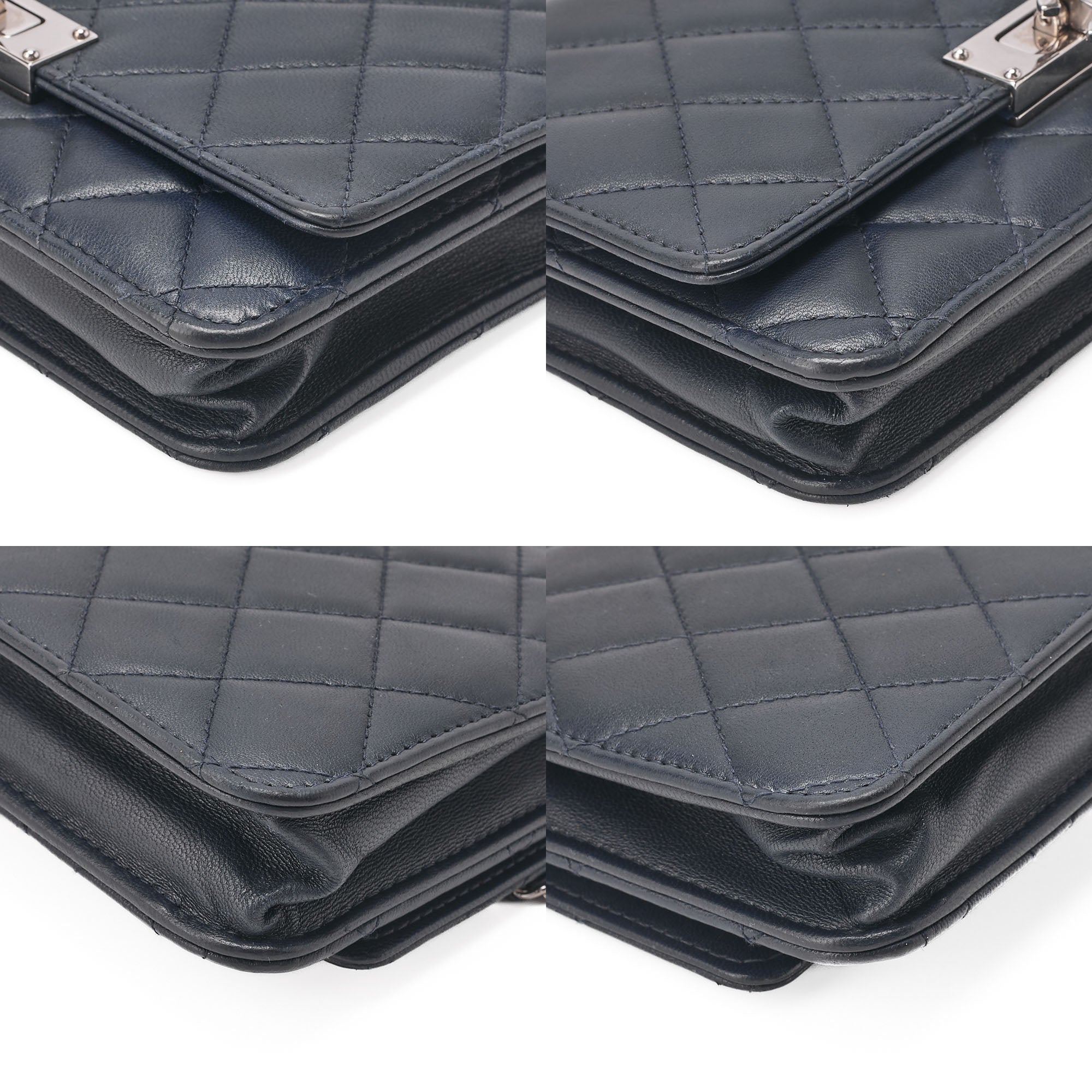 CHANEL Matelasse Chain Wallet Lambskin Coco Rock Navy Silver-Tone Hardware, Pre-Owned