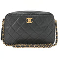 CHANEL Shoulder Bag Matelasse Plate Charm Camera Bag Chain Shoulder Lambskin Black Gold-Tone Hardware, Pre-Owned