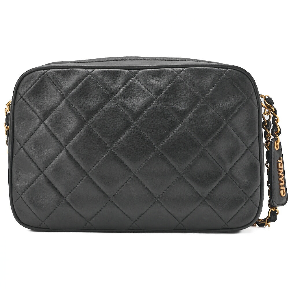 CHANEL Shoulder Bag Matelasse Plate Charm Camera Bag Chain Shoulder Lambskin Black Gold-Tone Hardware, Pre-Owned