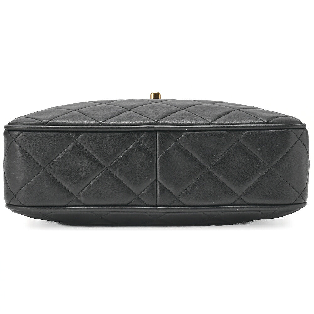 CHANEL Shoulder Bag Matelasse Plate Charm Camera Bag Chain Shoulder Lambskin Black Gold-Tone Hardware, Pre-Owned