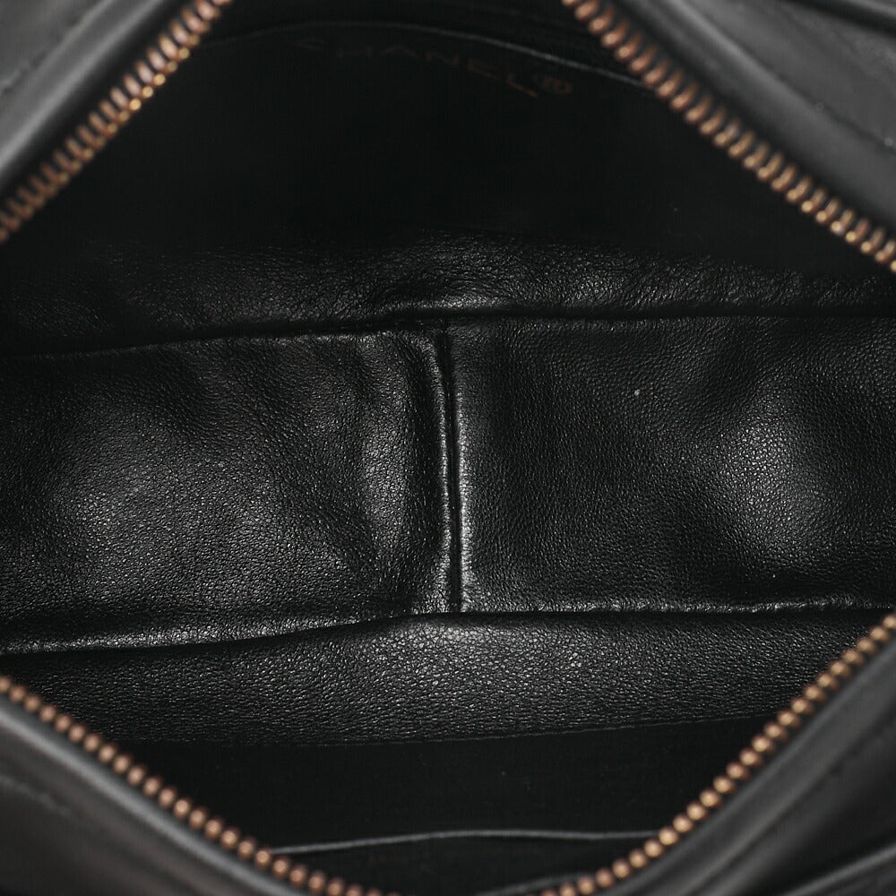 CHANEL Shoulder Bag Matelasse Plate Charm Camera Bag Chain Shoulder Lambskin Black Gold-Tone Hardware, Pre-Owned
