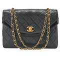 CHANEL Chain Shoulder Bag Matrasse Round Flap Lambskin x Enamel Black Gold-Tone Hardware, Pre-Owned