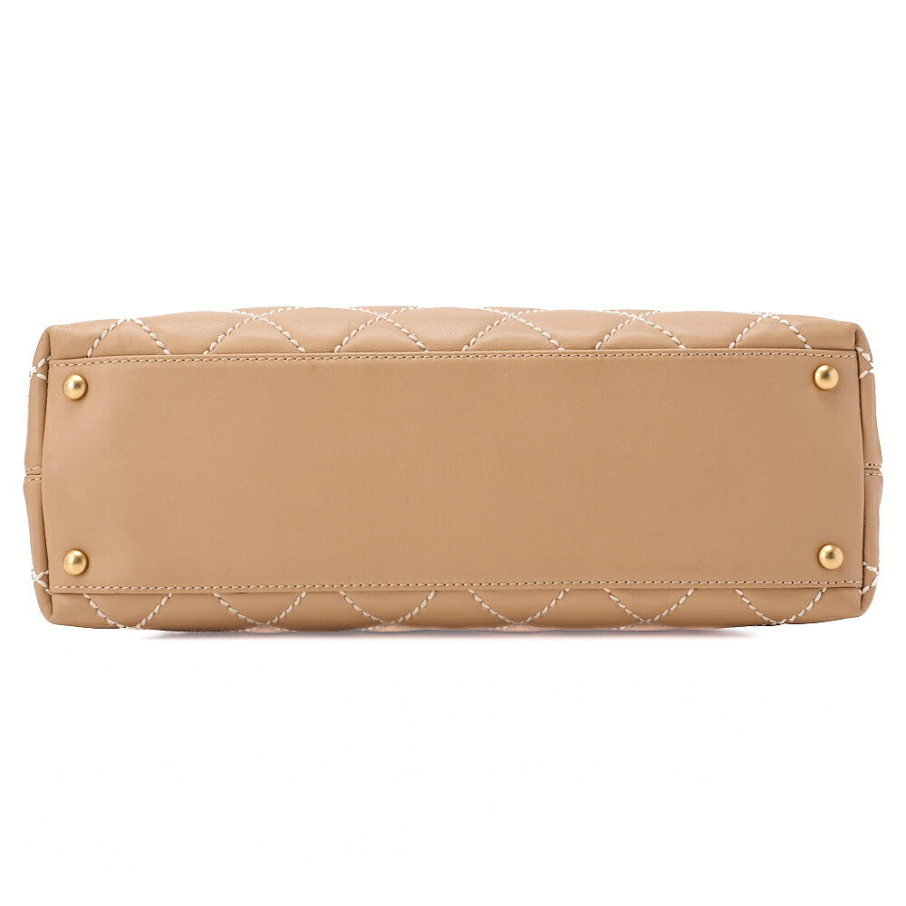 CHANEL One Shoulder Bag Coco Mark Wild Stitch Calfskin Beige Gold-Tone Hardware, Pre-Owned