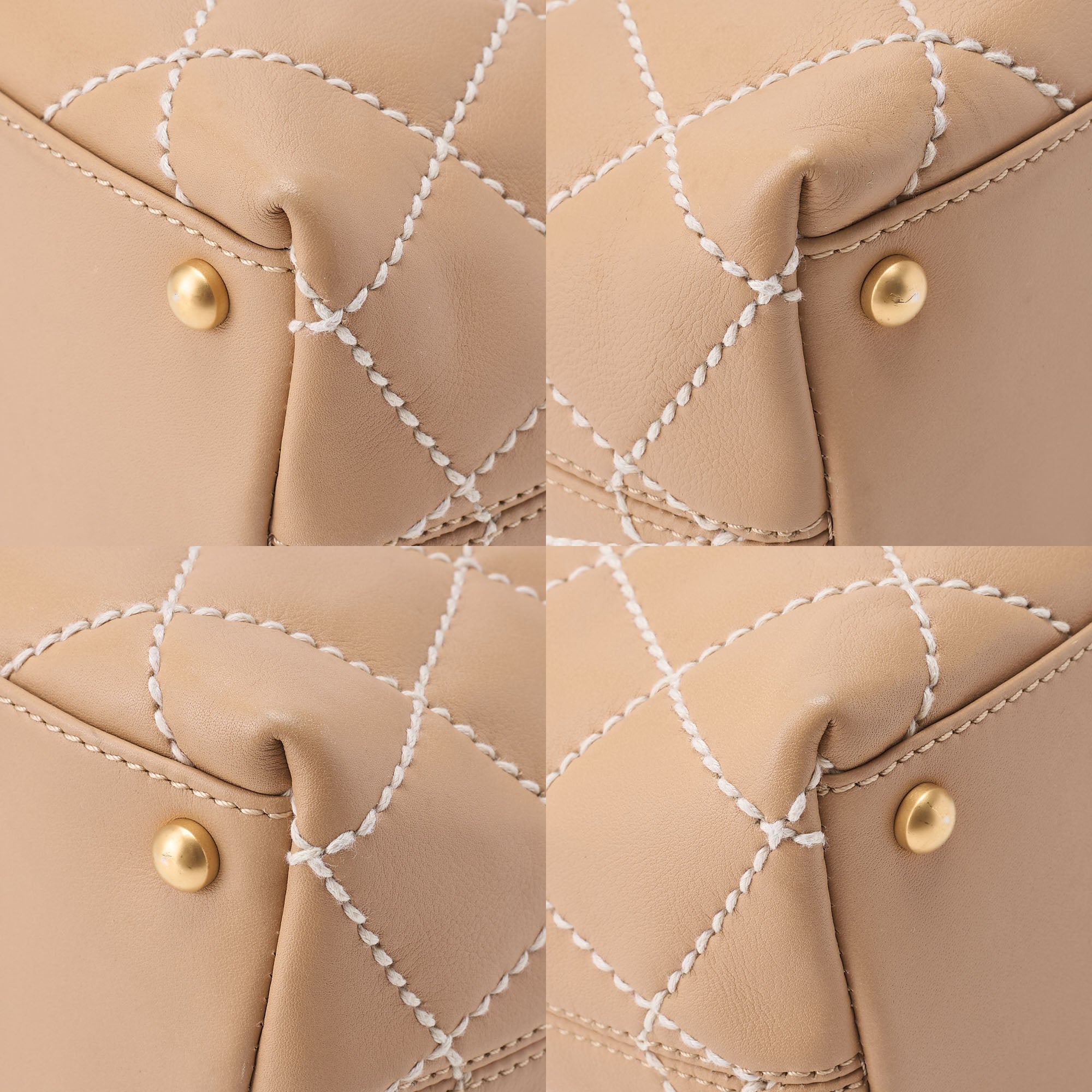 CHANEL One Shoulder Bag Coco Mark Wild Stitch Calfskin Beige Gold-Tone Hardware, Pre-Owned