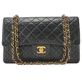 CHANEL Lambskin Matelasse 25cm Double Flap Chain Shoulder Black Gold-Tone Hardware, Pre-Owned