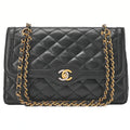 CHANEL Lambskin Matelasse 25cm Paris Limited Double Flap Shoulder Bag Black Gold-Tone Hardware, Pre-Owned