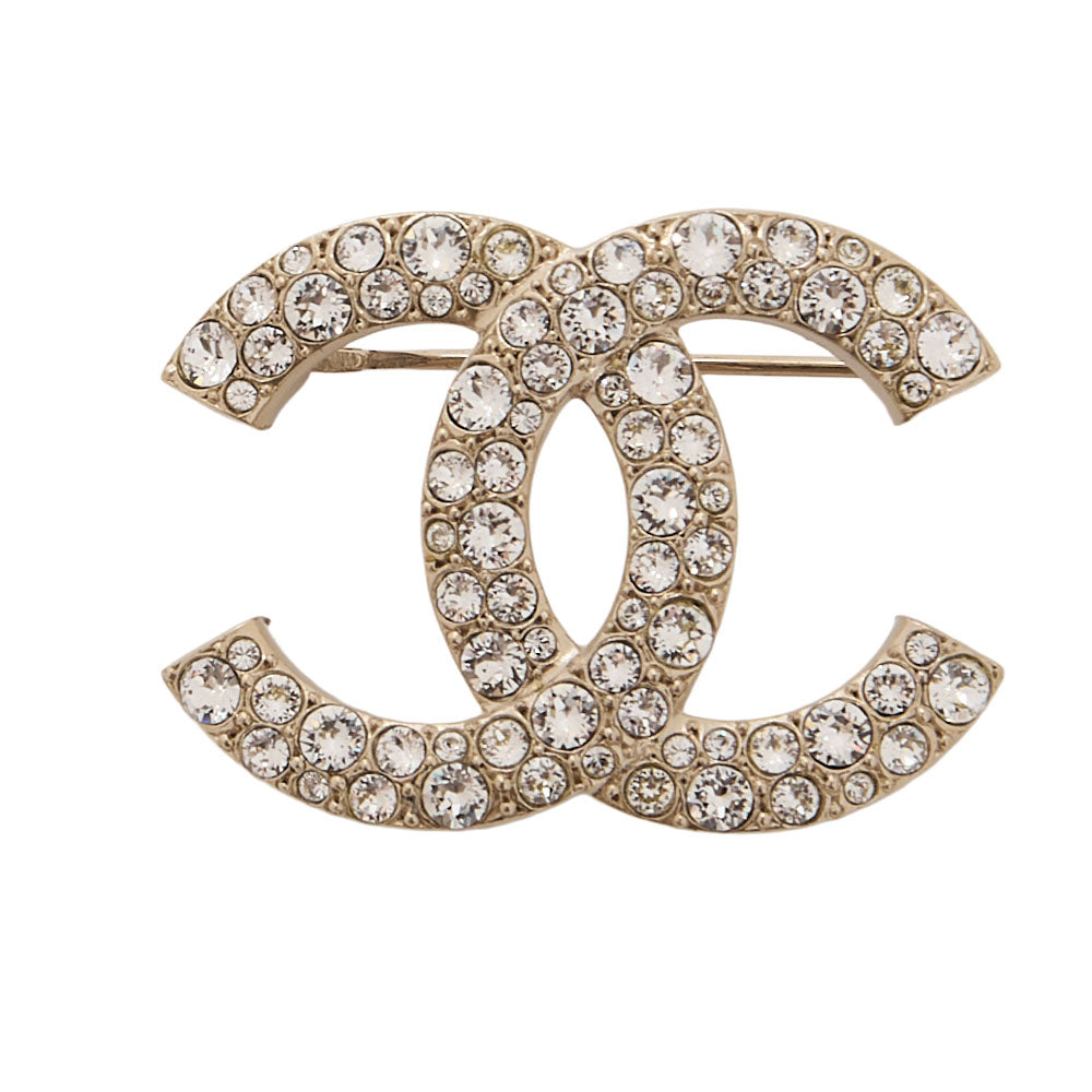 CHANEL Cocomark C21V Brooch GP x Rhinestone Champagne Gold Gold-Tone Hardware, Pre-Owned