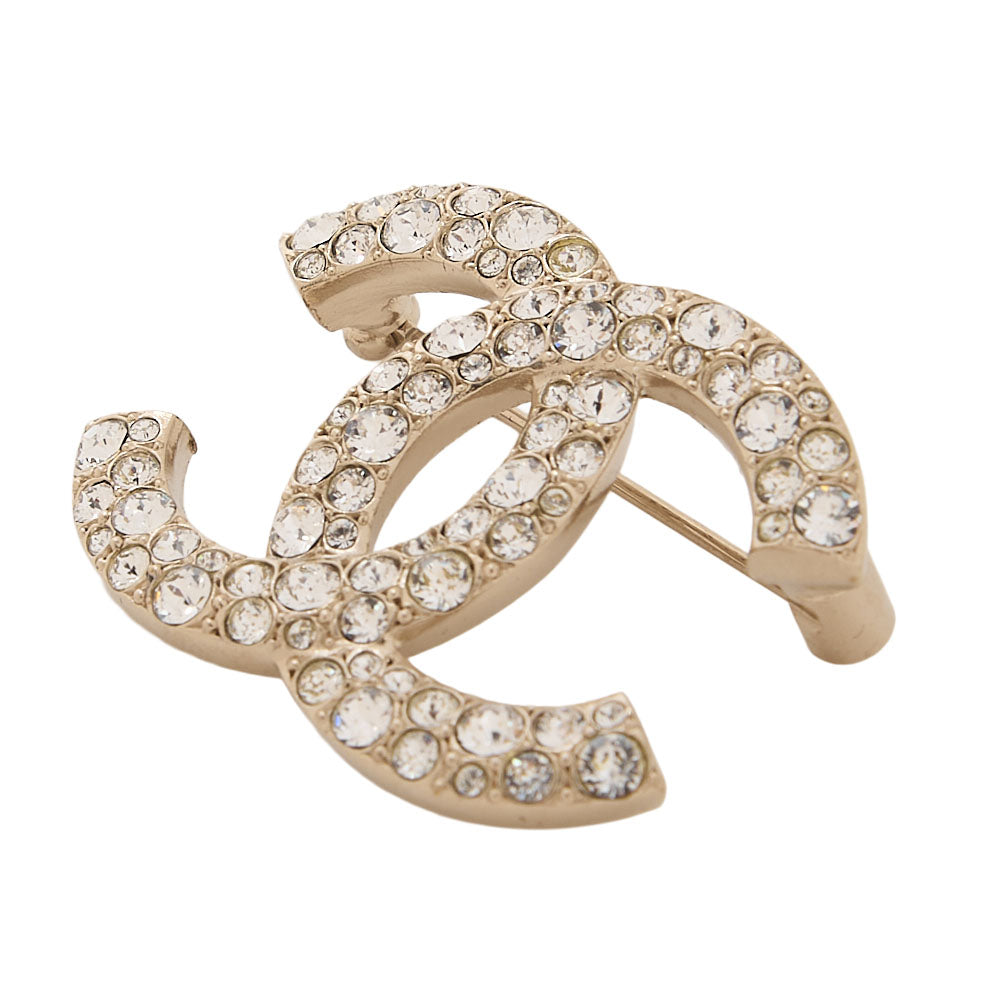 CHANEL Cocomark C21V Brooch GP x Rhinestone Champagne Gold Gold-Tone Hardware, Pre-Owned