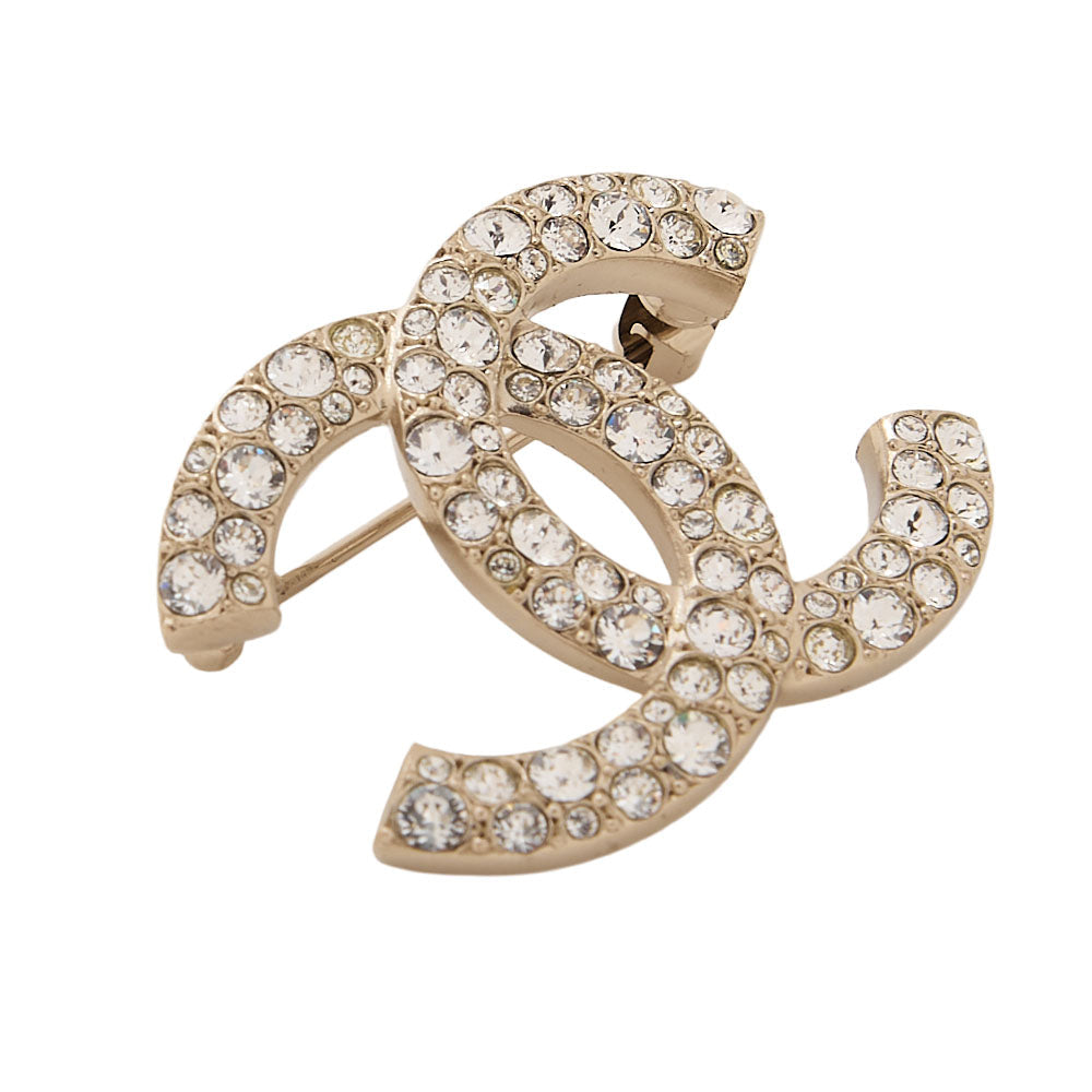CHANEL Cocomark C21V Brooch GP x Rhinestone Champagne Gold Gold-Tone Hardware, Pre-Owned