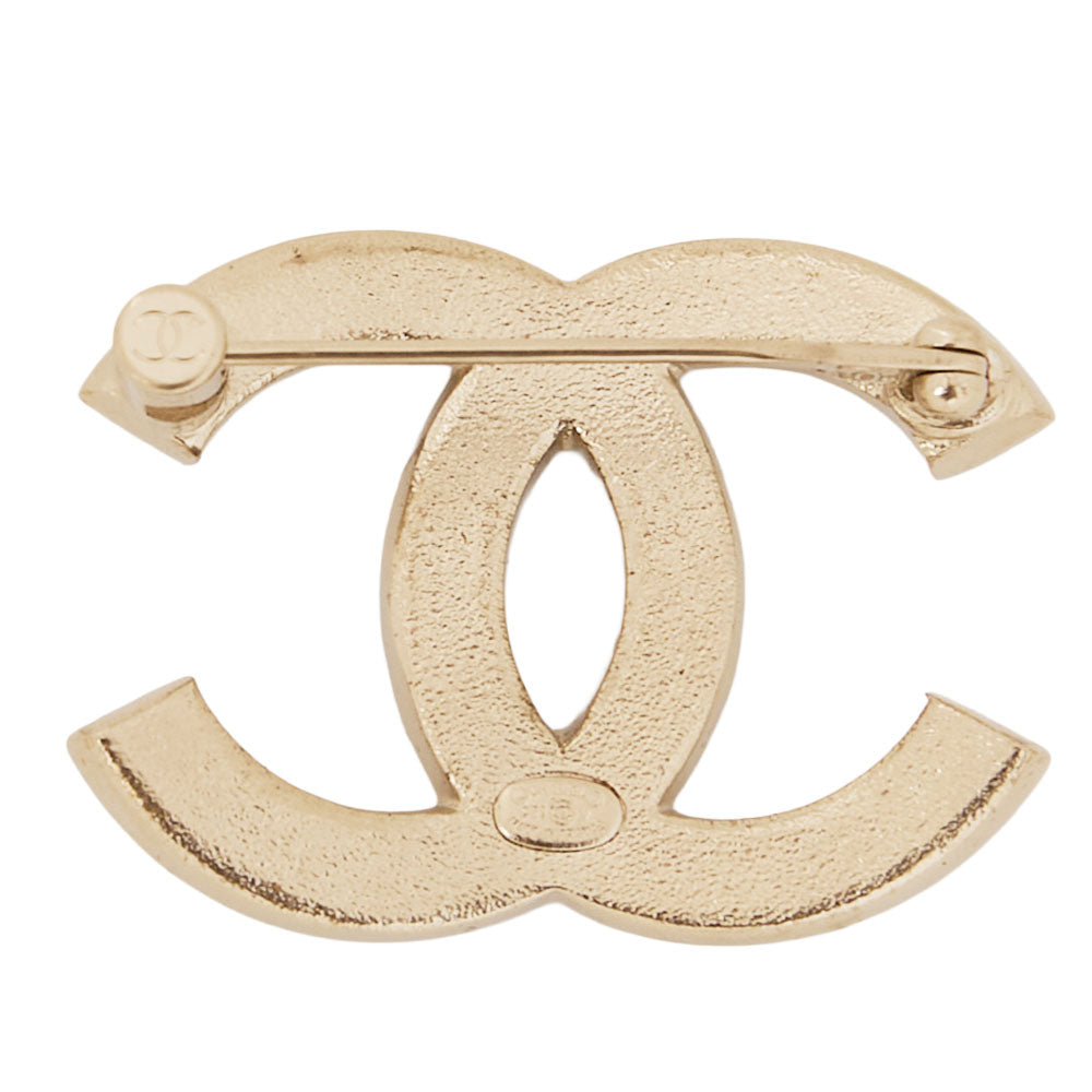 CHANEL Cocomark C21V Brooch GP x Rhinestone Champagne Gold Gold-Tone Hardware, Pre-Owned