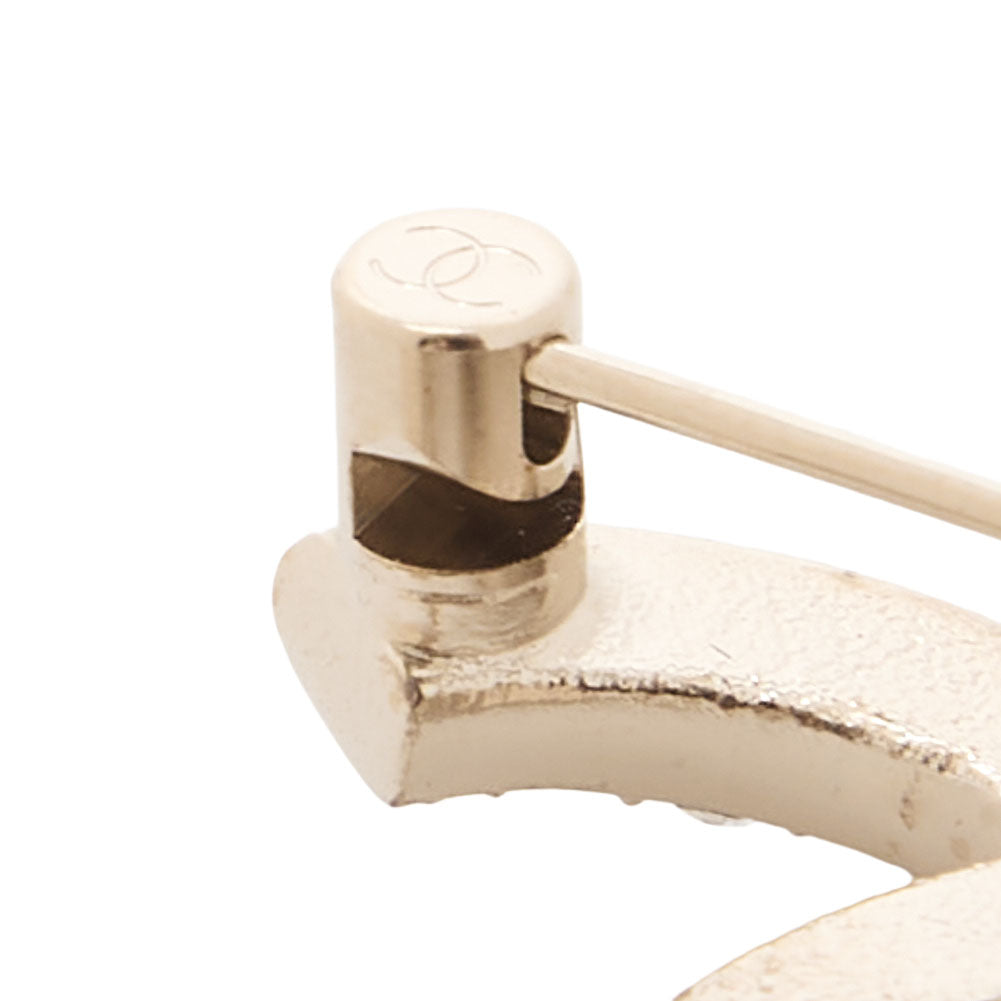 CHANEL Cocomark C21V Brooch GP x Rhinestone Champagne Gold Gold-Tone Hardware, Pre-Owned