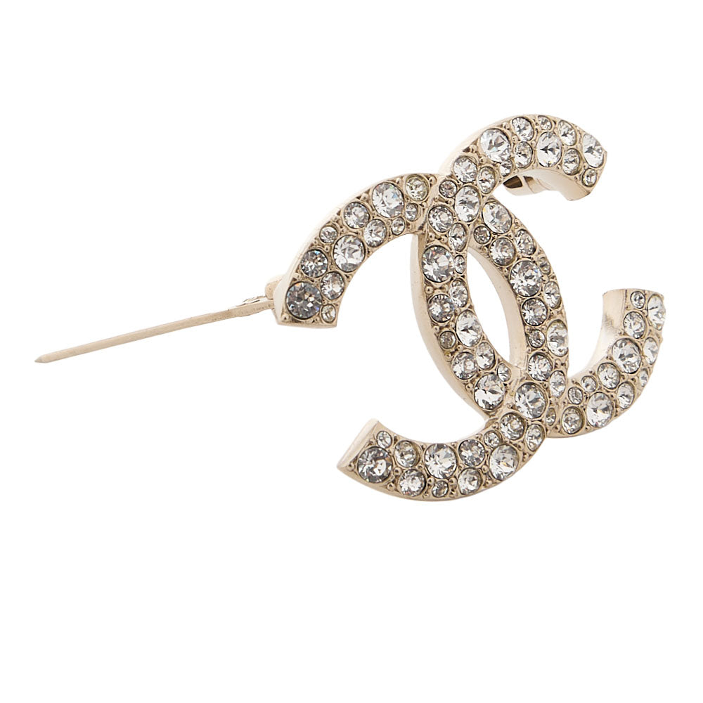 CHANEL Cocomark C21V Brooch GP x Rhinestone Champagne Gold Gold-Tone Hardware, Pre-Owned