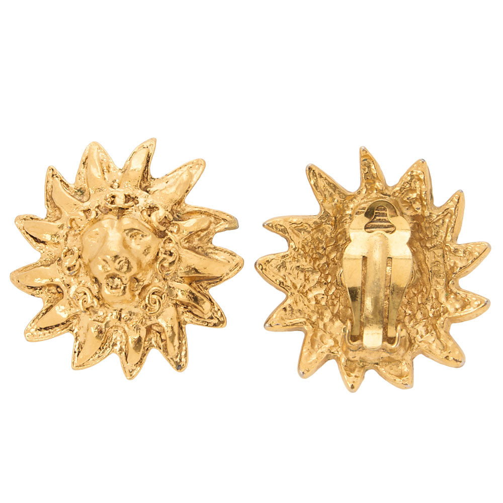 CHANEL Sun Lion Print Earrings GP Gold (Gold Plated) Gold-Tone Hardware, Pre-Owned