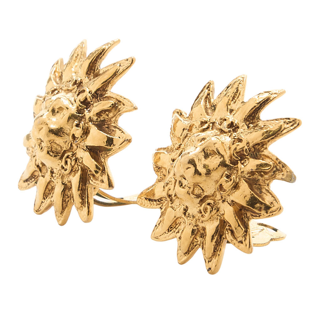 CHANEL Sun Lion Print Earrings GP Gold (Gold Plated) Gold-Tone Hardware, Pre-Owned