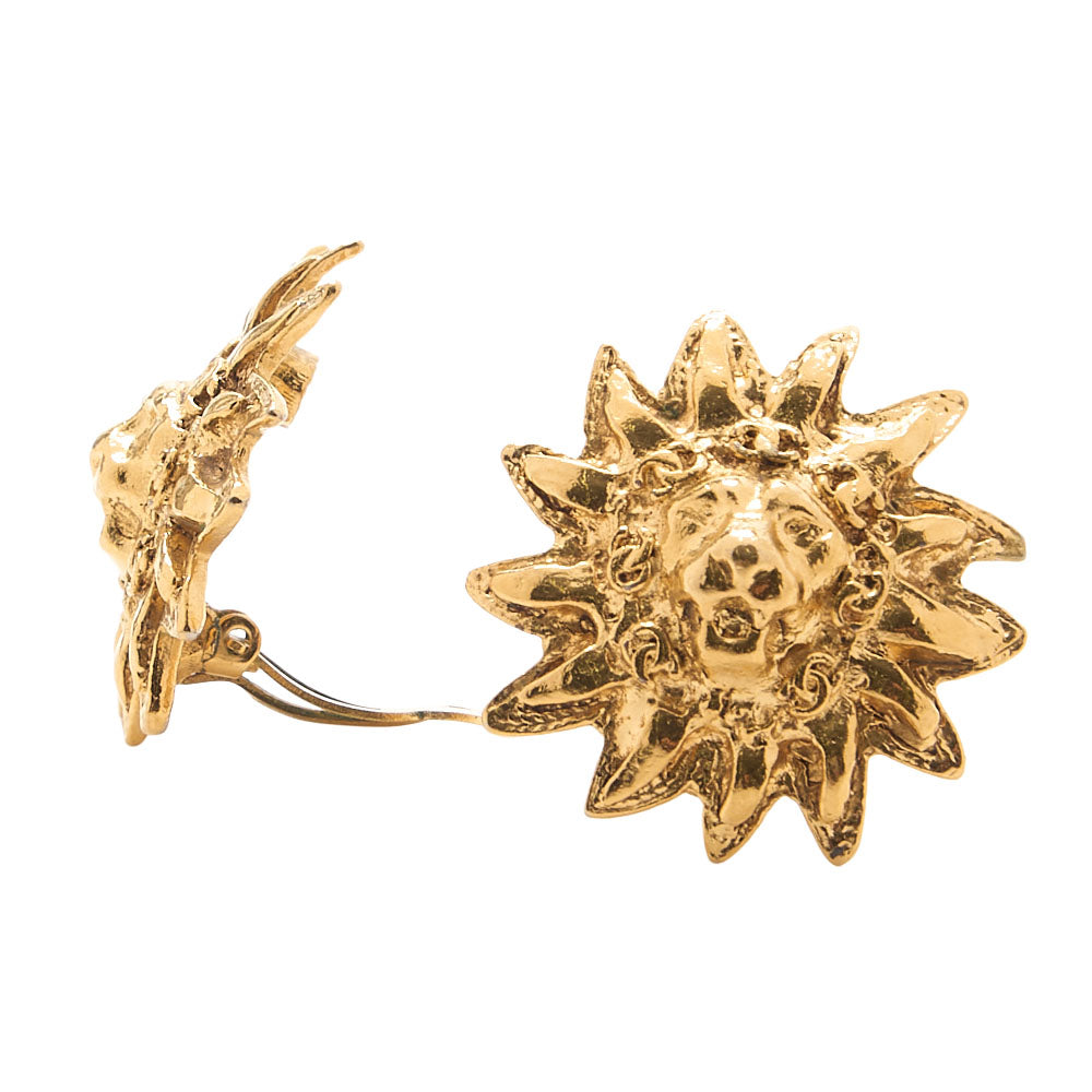CHANEL Sun Lion Print Earrings GP Gold (Gold Plated) Gold-Tone Hardware, Pre-Owned