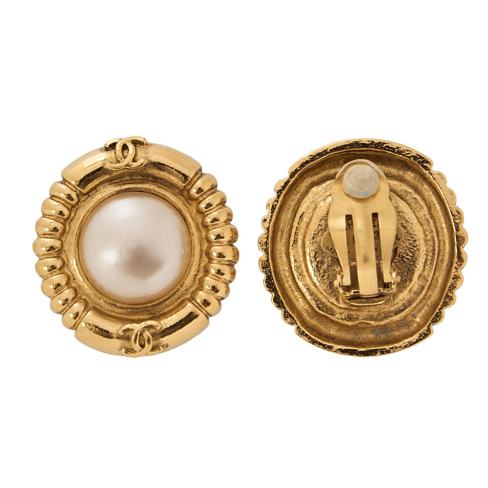 CHANEL Chanel Earrings 23 GP x Faux Pearl Gold Gold-Tone Hardware, Pre-Owned
