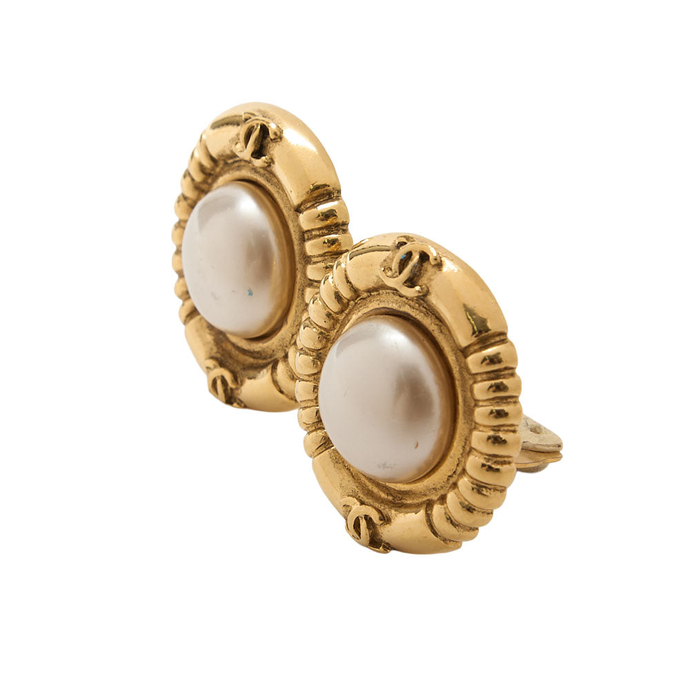 CHANEL Chanel Earrings 23 GP x Faux Pearl Gold Gold-Tone Hardware, Pre-Owned