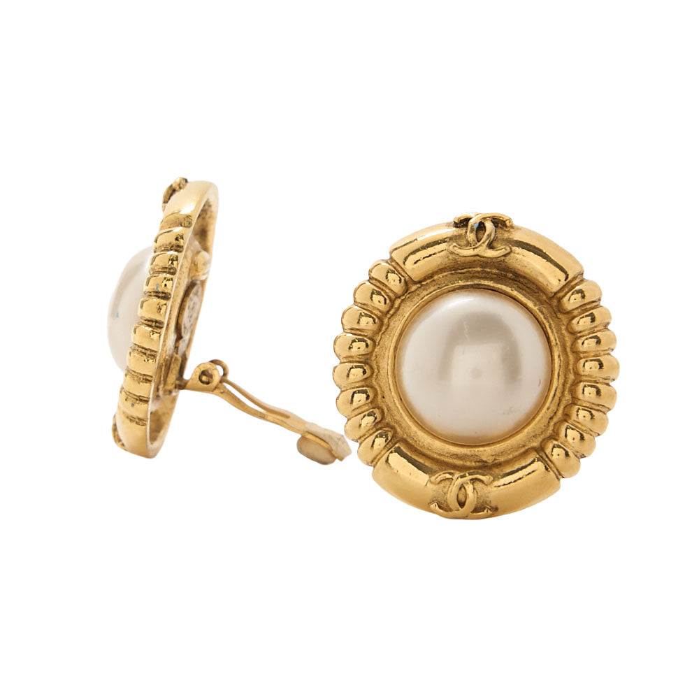 CHANEL Chanel Earrings 23 GP x Faux Pearl Gold Gold-Tone Hardware, Pre-Owned
