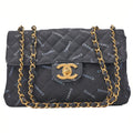 CHANEL Chain Shoulder Bag Deca Mattasse 34cm Logo Print Single Flap Canvas Black Gold-Tone Hardware, Pre-Owned