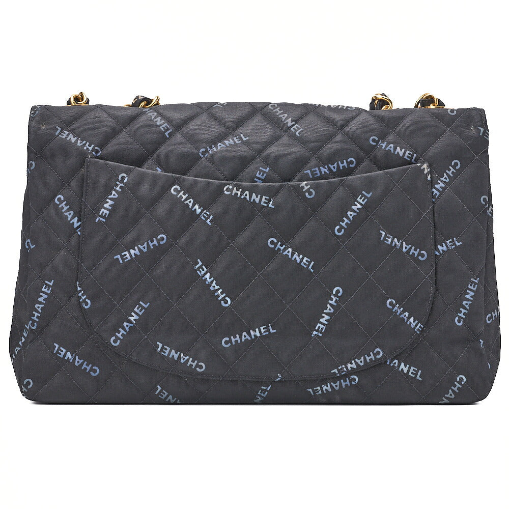 CHANEL Chain Shoulder Bag Deca Mattasse 34cm Logo Print Single Flap Canvas Black Gold-Tone Hardware, Pre-Owned