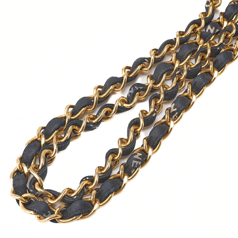CHANEL Chain Shoulder Bag Deca Mattasse 34cm Logo Print Single Flap Canvas Black Gold-Tone Hardware, Pre-Owned