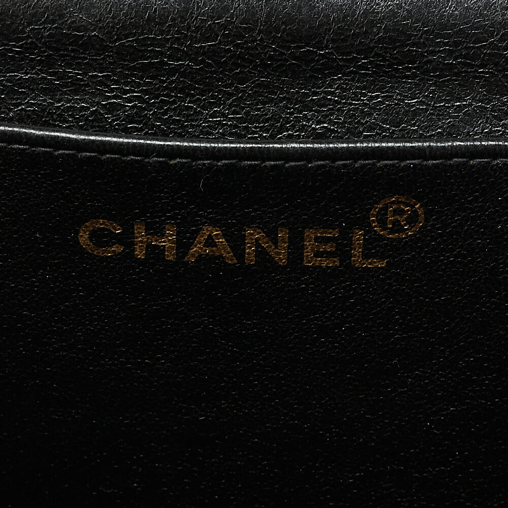 CHANEL Chain Shoulder Bag Deca Mattasse 34cm Logo Print Single Flap Canvas Black Gold-Tone Hardware, Pre-Owned