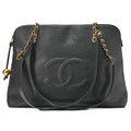 CHANEL Big Coco Mark Double Chain Shoulder with Ball Charm Large Size Caviar Skin Black Gold-Tone Hardware, Pre-Owned