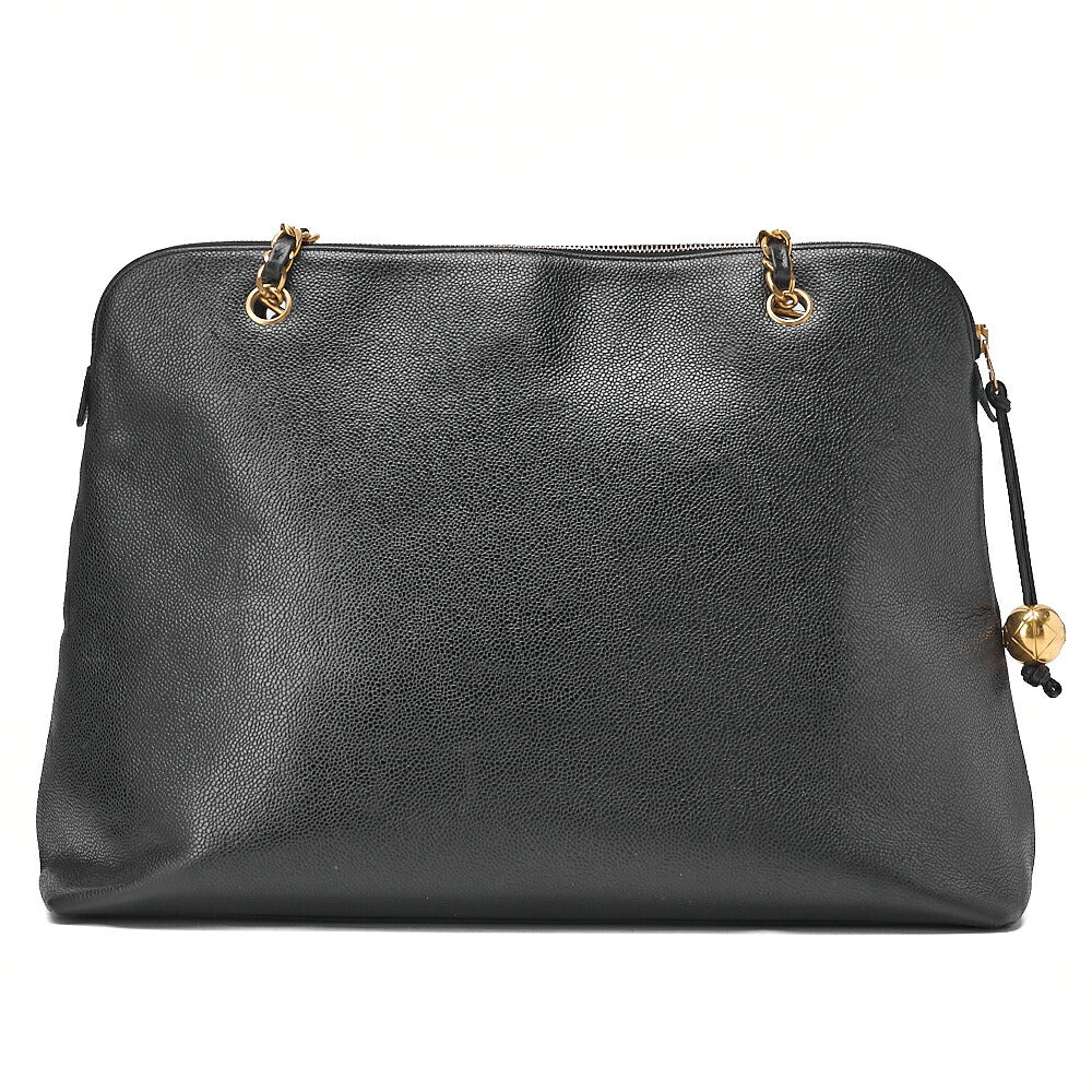 CHANEL Big Coco Mark Double Chain Shoulder with Ball Charm Large Size Caviar Skin Black Gold-Tone Hardware, Pre-Owned
