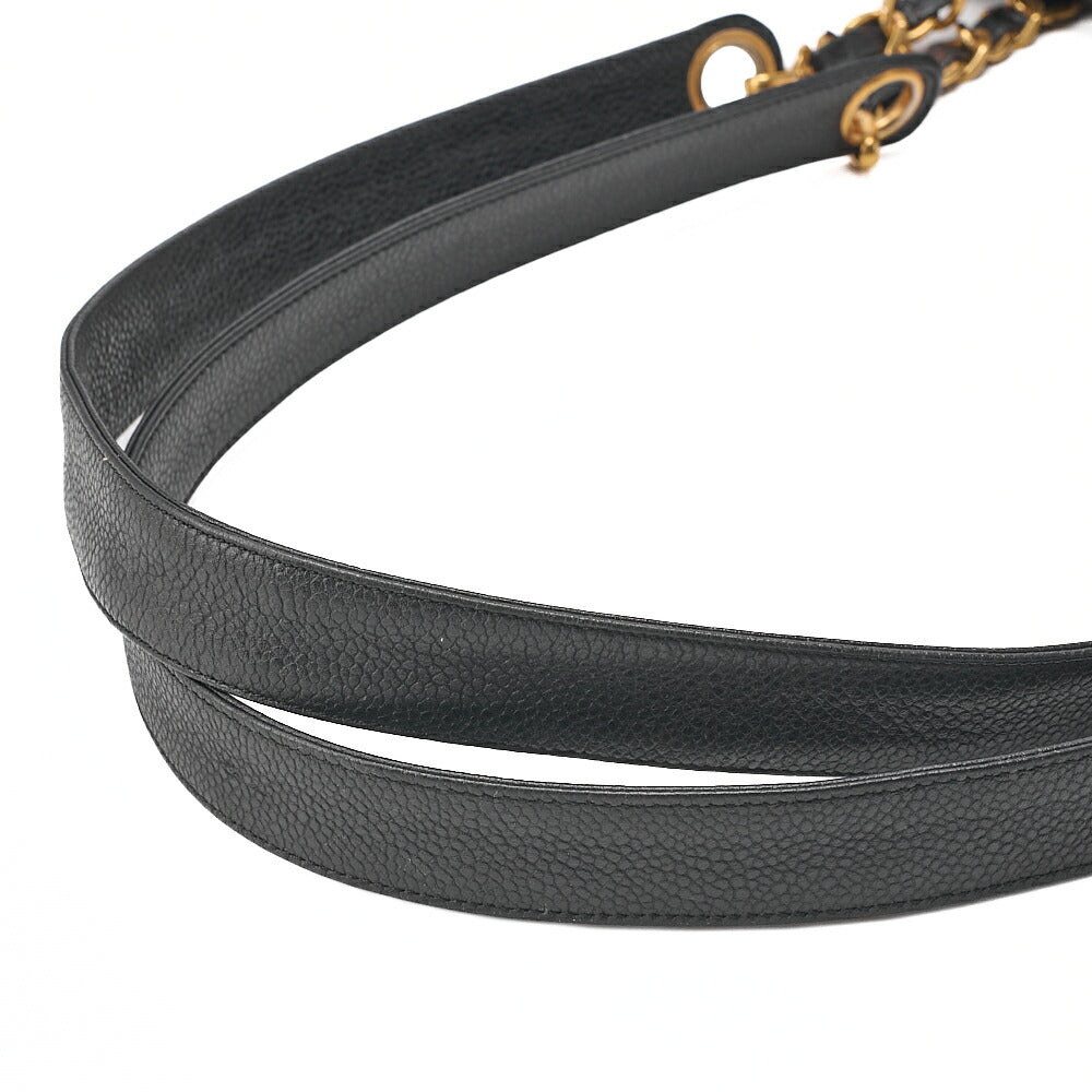 CHANEL Big Coco Mark Double Chain Shoulder with Ball Charm Large Size Caviar Skin Black Gold-Tone Hardware, Pre-Owned