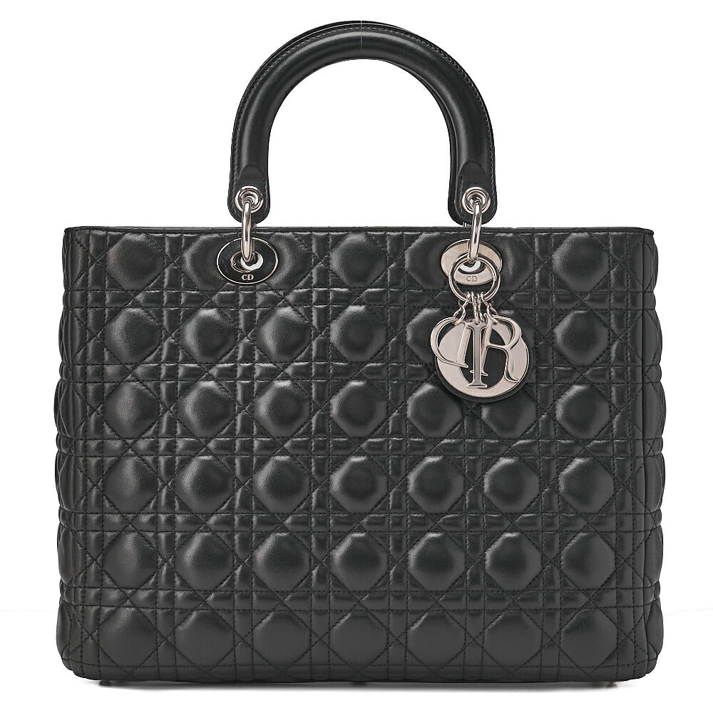 Dior Lady Dior Canage Handbag Large Size Lambskin Silver -Tone Hardware, Pre-Owned