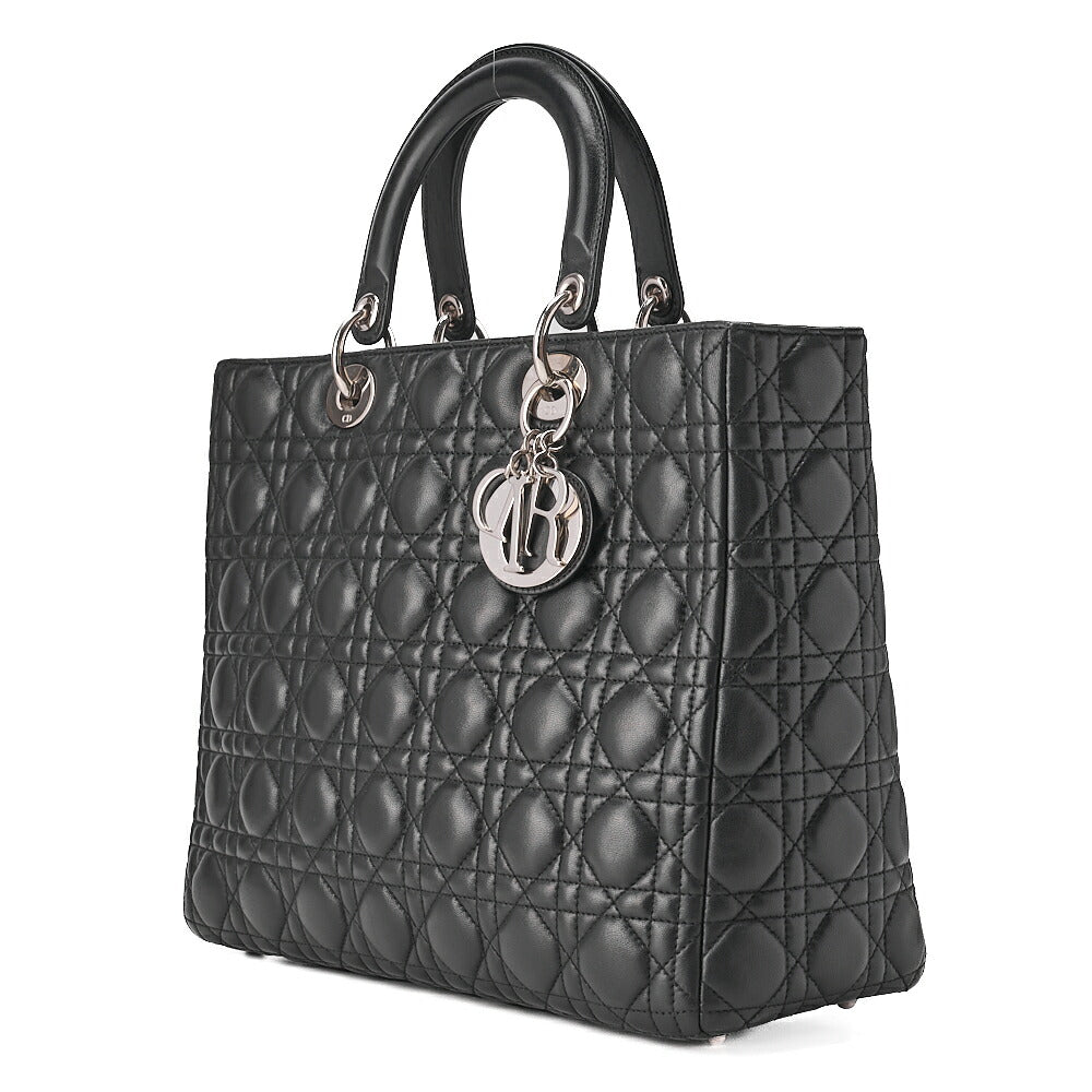 Dior Lady Dior Canage Handbag Large Size Lambskin Silver -Tone Hardware, Pre-Owned