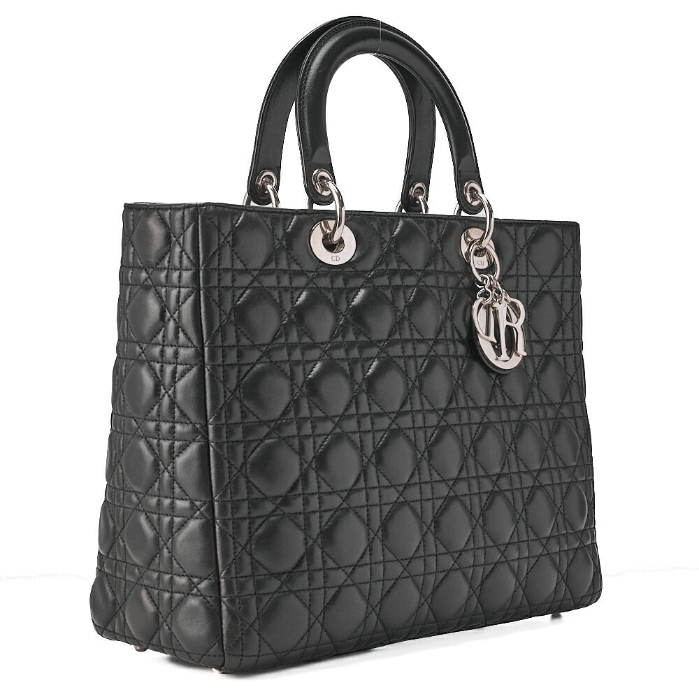 Dior Lady Dior Canage Handbag Large Size Lambskin Silver -Tone Hardware, Pre-Owned