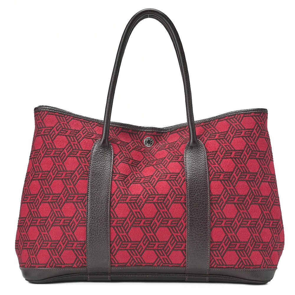 HERMES Garden Party PM Handbag Toal Soash Red x Brown Silver -Tone Hardware, Pre-Owned