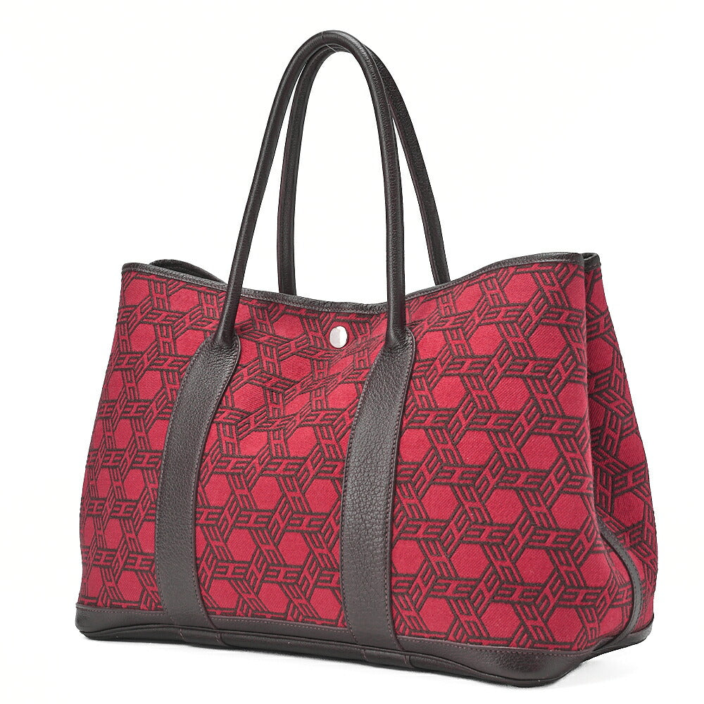 HERMES Garden Party PM Handbag Toal Soash Red x Brown Silver -Tone Hardware, Pre-Owned