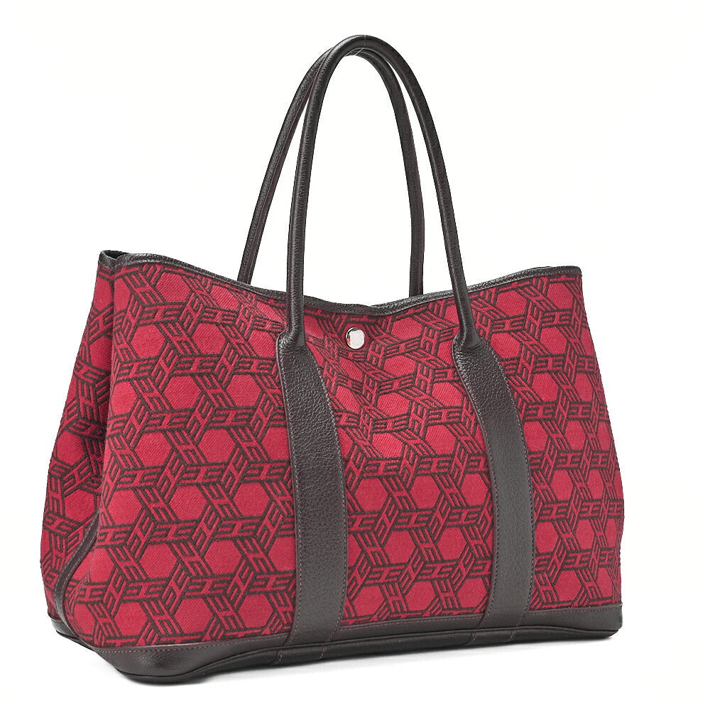 HERMES Garden Party PM Handbag Toal Soash Red x Brown Silver -Tone Hardware, Pre-Owned