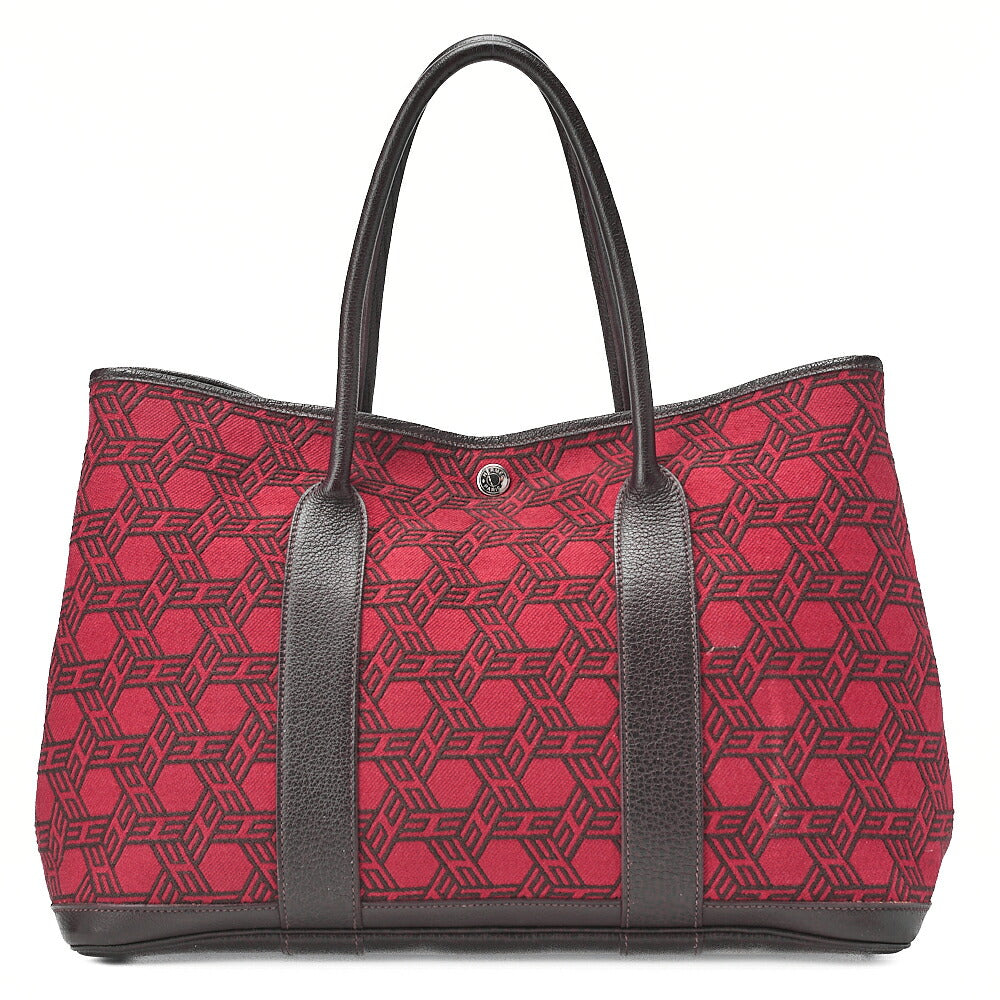 HERMES Garden Party PM Handbag Toal Soash Red x Brown Silver -Tone Hardware, Pre-Owned