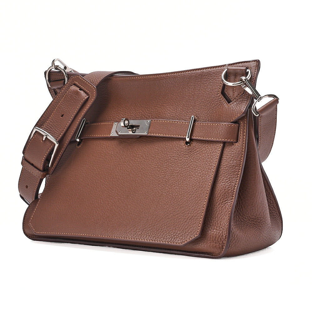 HERMES Gypsy 34 Tryon Clemence Shoulder Bag Brown Silver-Tone Hardware, Pre-Owned