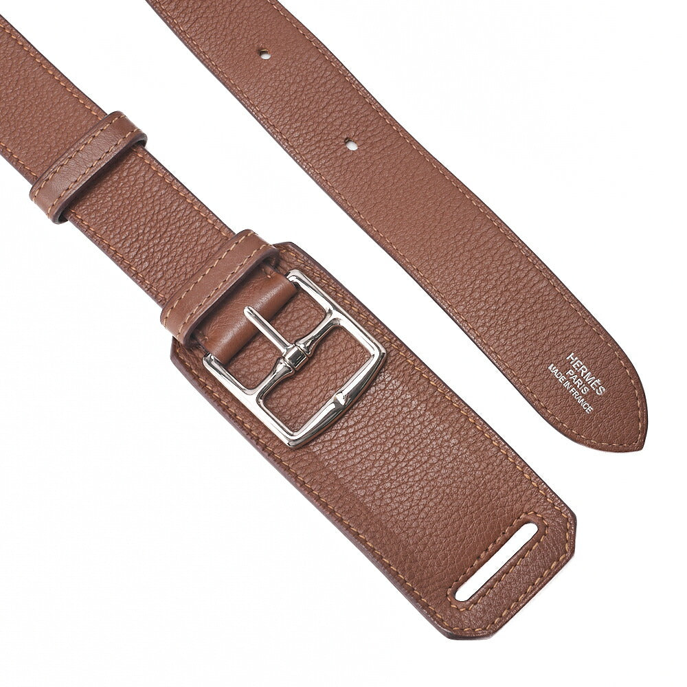 HERMES Gypsy 34 Tryon Clemence Shoulder Bag Brown Silver-Tone Hardware, Pre-Owned