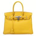 HERMES Birkin 30 Handbag Tryon Jaune Silver-Tone Hardware, Pre-Owned
