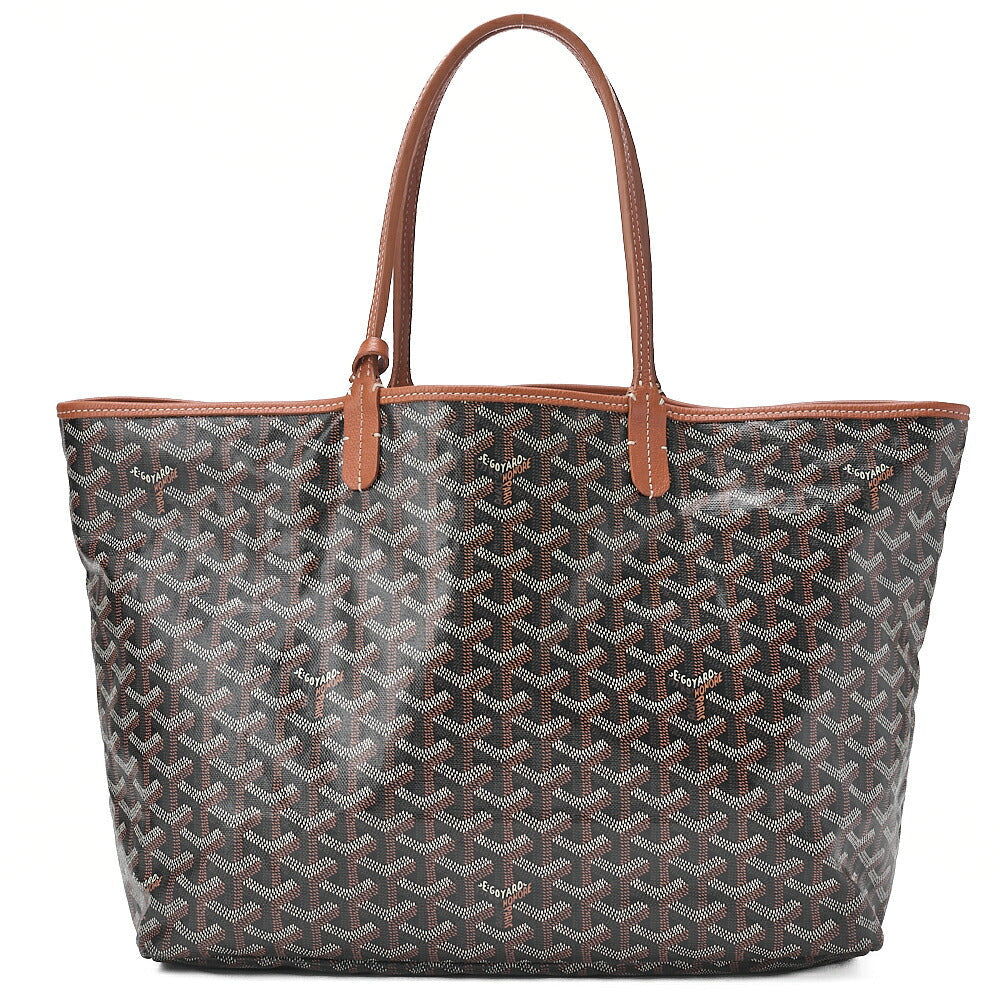 GOYARD Saint-Louis PM Tote Bag Coated PVC x Leather Brown Silver-Tone Hardware, Pre-Owned