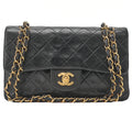 CHANEL Chain Shoulder Bag Matlasse 23cm Double Flap Lambskin Black Gold-Tone Hardware, Pre-Owned