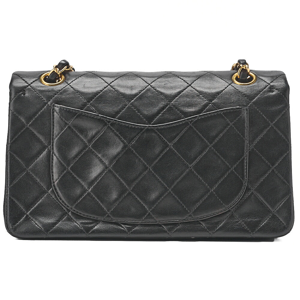 CHANEL Chain Shoulder Bag Matlasse 23cm Double Flap Lambskin Black Gold-Tone Hardware, Pre-Owned