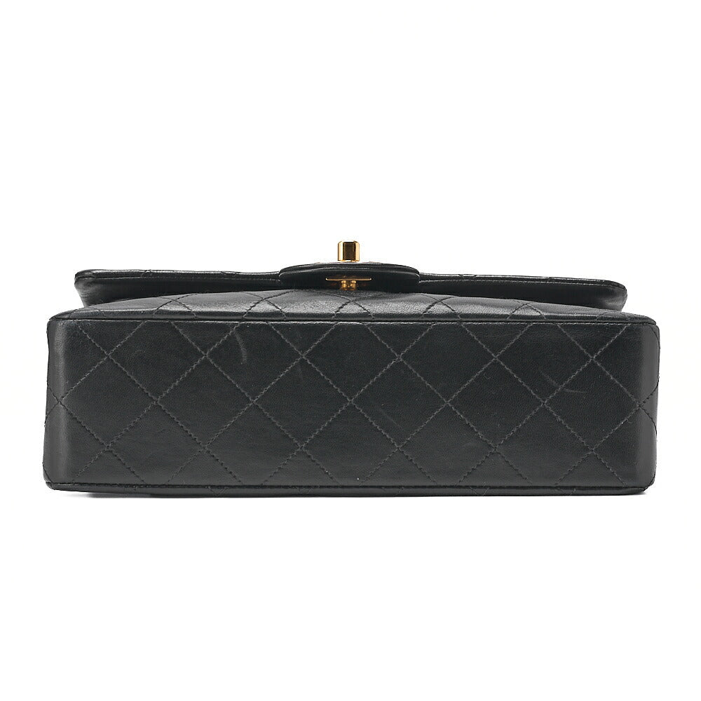 CHANEL Chain Shoulder Bag Matlasse 23cm Double Flap Lambskin Black Gold-Tone Hardware, Pre-Owned