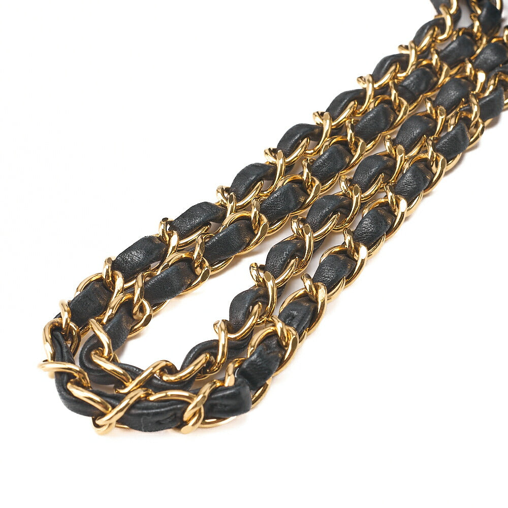 CHANEL Chain Shoulder Bag Matlasse 23cm Double Flap Lambskin Black Gold-Tone Hardware, Pre-Owned