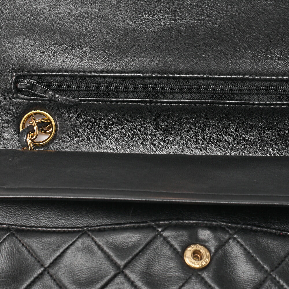 CHANEL Chain Shoulder Bag Matlasse 23cm Double Flap Lambskin Black Gold-Tone Hardware, Pre-Owned