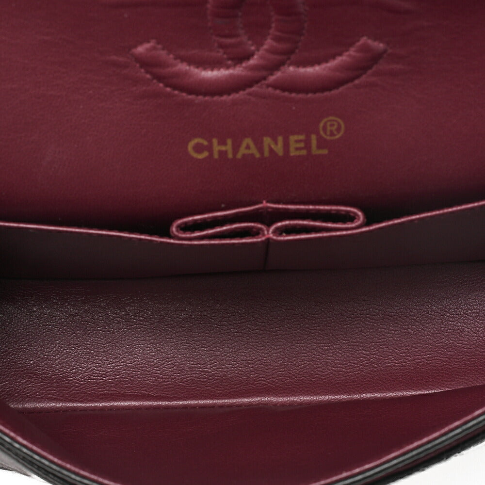 CHANEL Chain Shoulder Bag Matlasse 23cm Double Flap Lambskin Black Gold-Tone Hardware, Pre-Owned