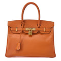 HERMES Birkin 30 Handbag Epson Orange Gold-Tone Hardware, Pre-Owned