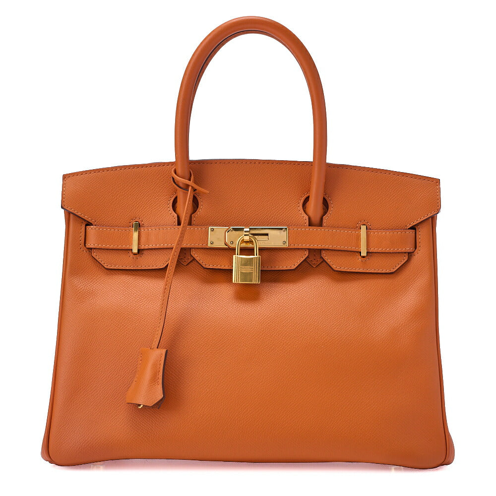 HERMES Birkin 30 Handbag Epson Orange Gold-Tone Hardware, Pre-Owned
